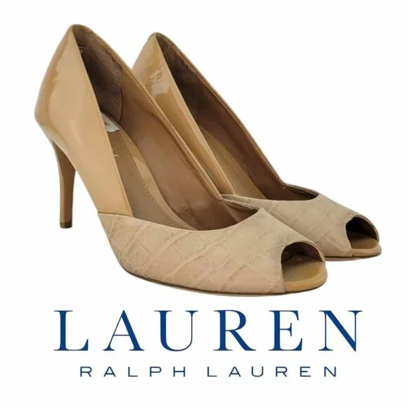 LAUREN Ralph Lauren Rona Peep-Toe Pumps Women's Sz 6B - Nude - Picture 1 of 10